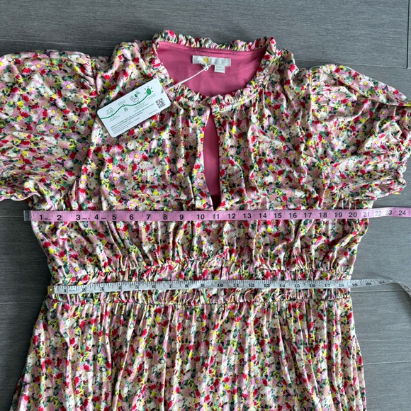 NWT BODEN Floral Ruched Jersey Midi Dress Multi Painterly Floret Puff Sleeve 16 - Picture 15 of 16